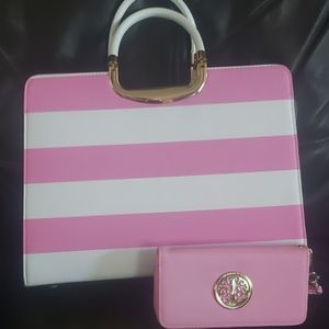 Pink & white handbag and wallet